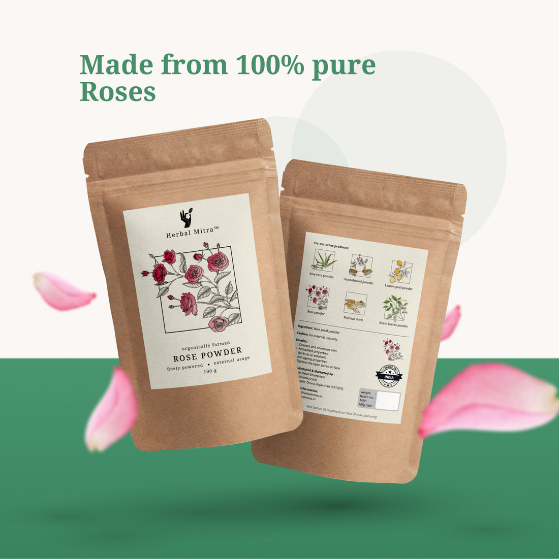 Rose Petal Powder Face Pack | Improve Skin Elasticity, Enriched With Vitamin A